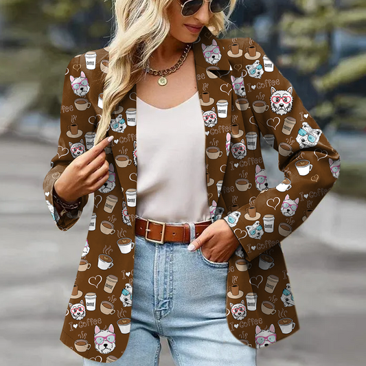 West Highland White Terrier Women's Coffee Printed Blazer