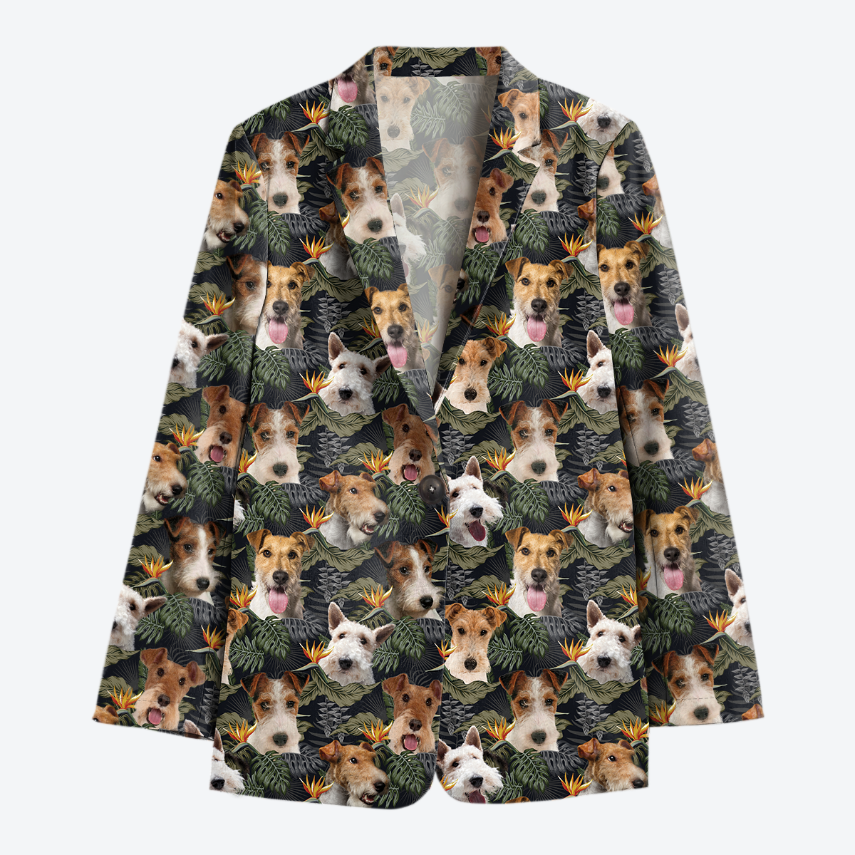 Wire Fox Terrier Women's Black Tropical Hawaiian Blazer