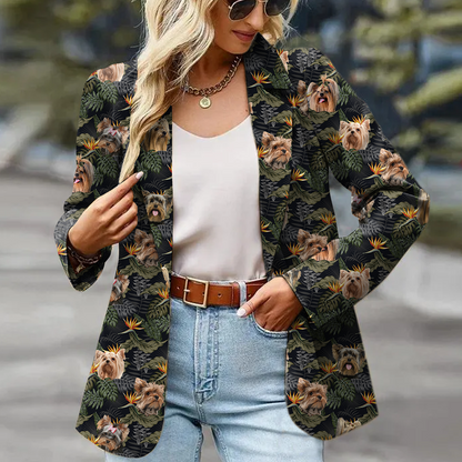 Yorkshire Terrier Women's Black Tropical Hawaiian Blazer