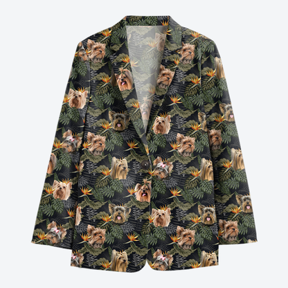 Yorkshire Terrier Women's Black Tropical Hawaiian Blazer