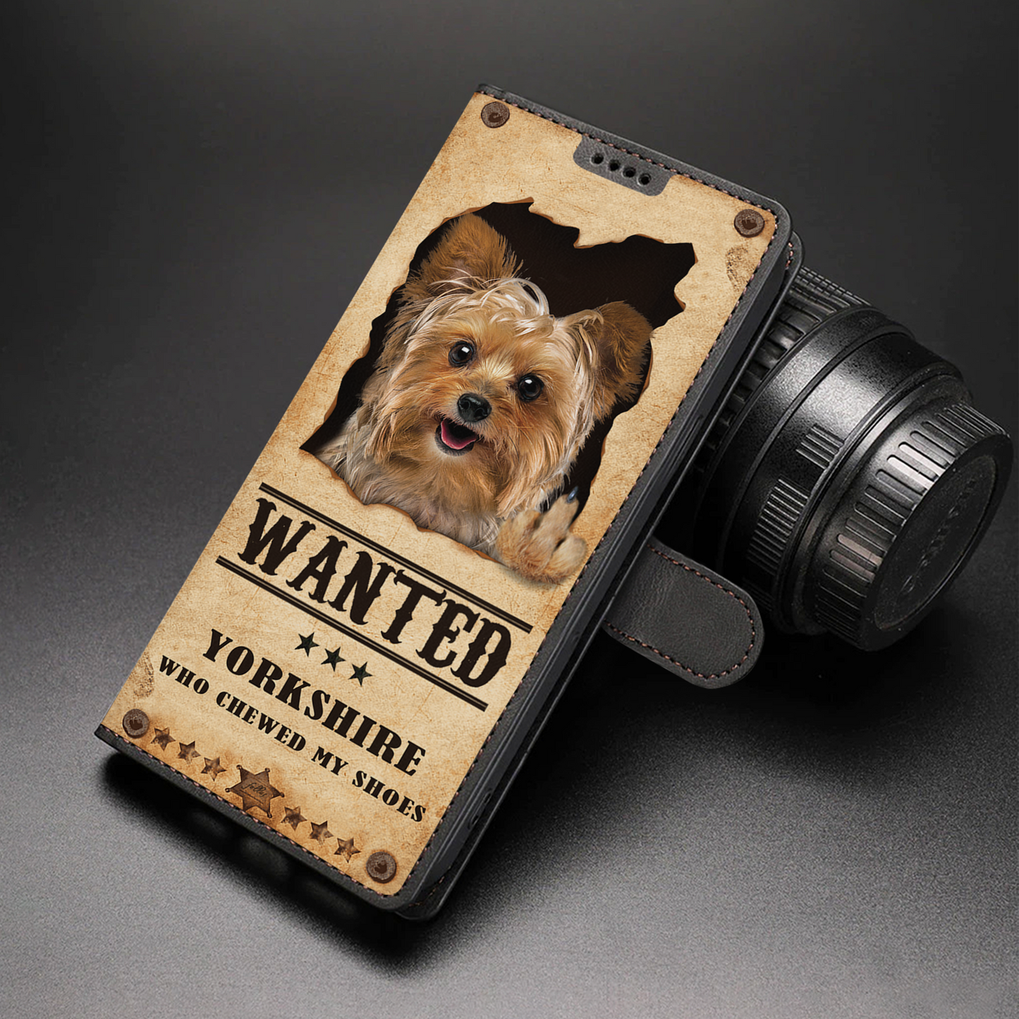 Yorkshire Terrier Wanted - Étui portefeuille amusant pour téléphone V2