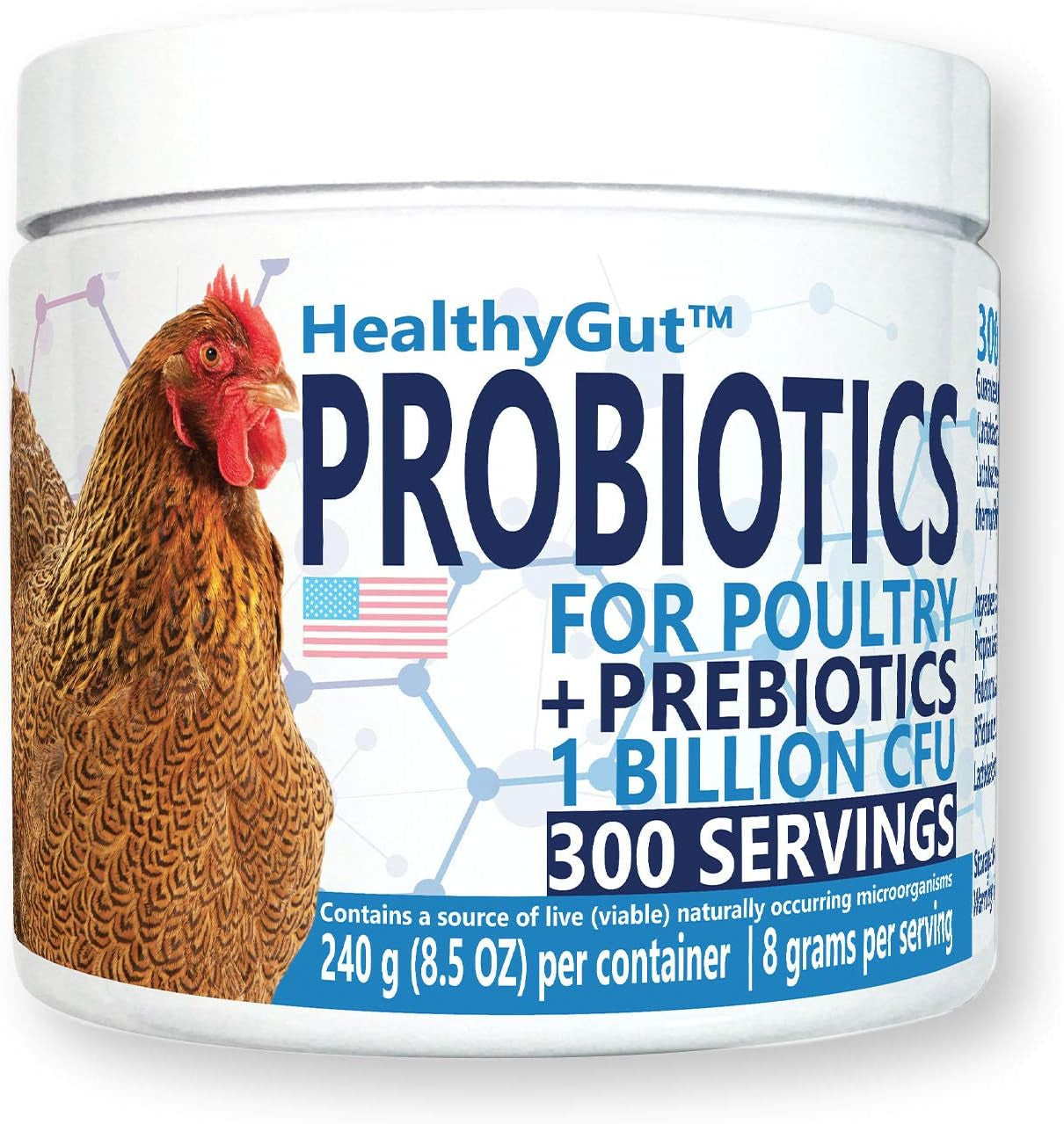 Healthygut Probiotics for Chickens & Poultry, All-Natural Digestive System Dietary Supplement (30 Scoops)