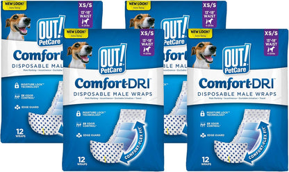 OUT! Petcare Disposable Male Dog Wraps, Safe, Male Wraps for Dogs, Pee Wraps Belly Bands for Male Dogs, Leak Proof, Wetness Indicator, Puppy and Doggie Diaper for Peeing