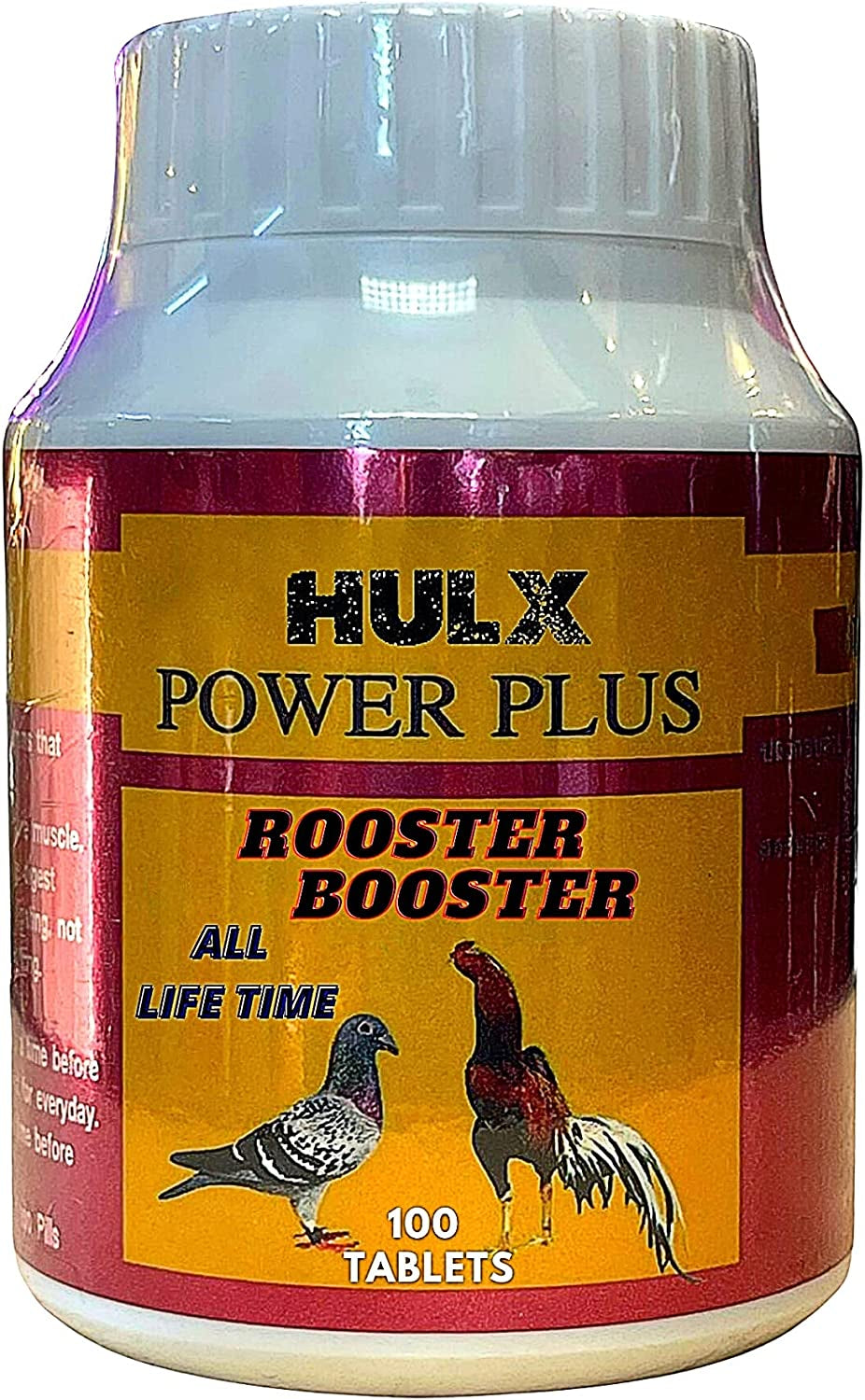 HULX POWER plus 100 TABLETS, Fast Increasing Energy Formula Rooster Booster Vitamins Health Chicken Supplement for Good Health, Build Muscle, Blood, Power Feed Poultry Bird Fighting Gamecocks Hen Food