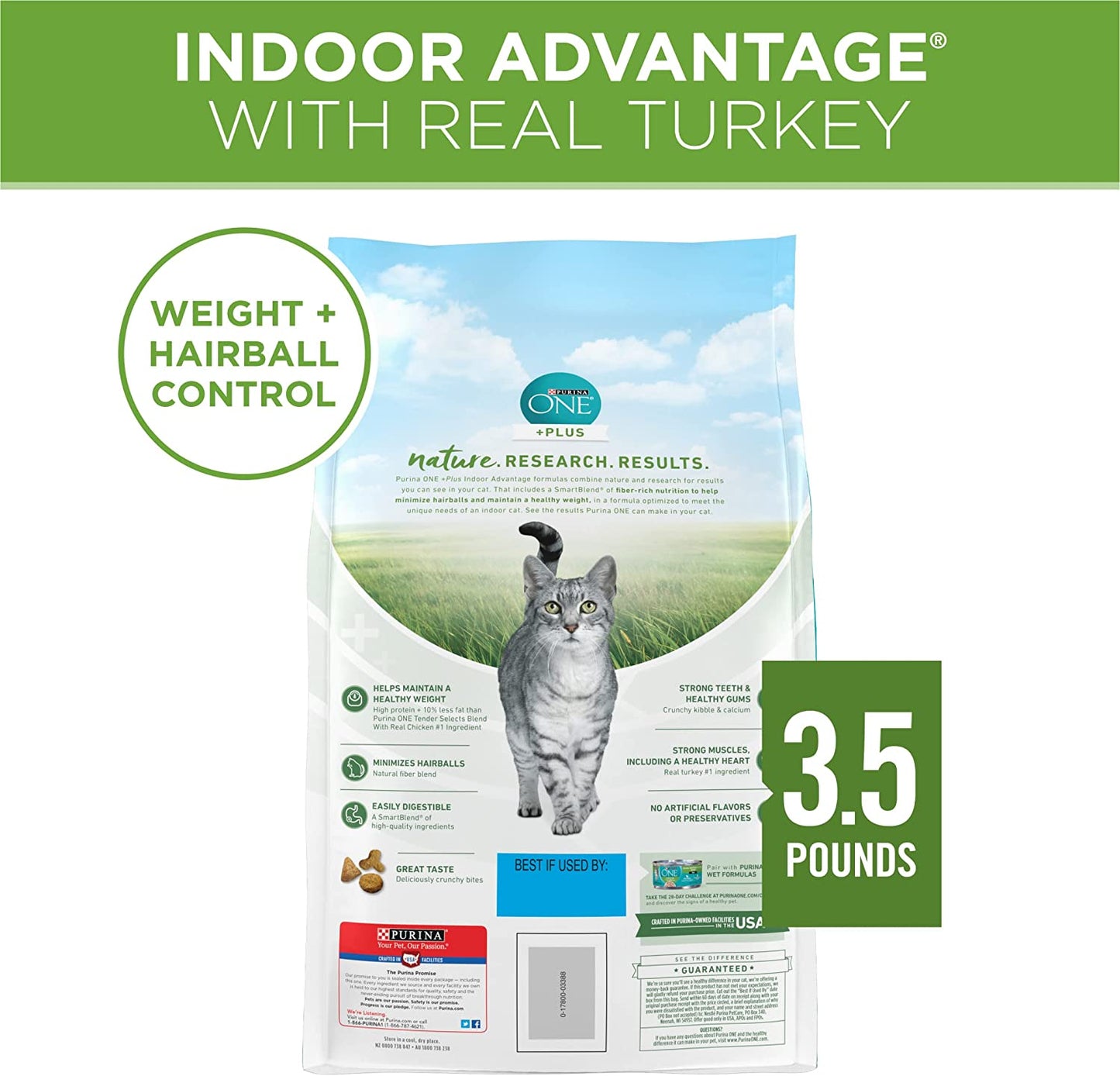 Natural, Low Fat, Weight Control, Indoor Dry Cat Food, +Plus Indoor Advantage - 3.5 Lb. Bag