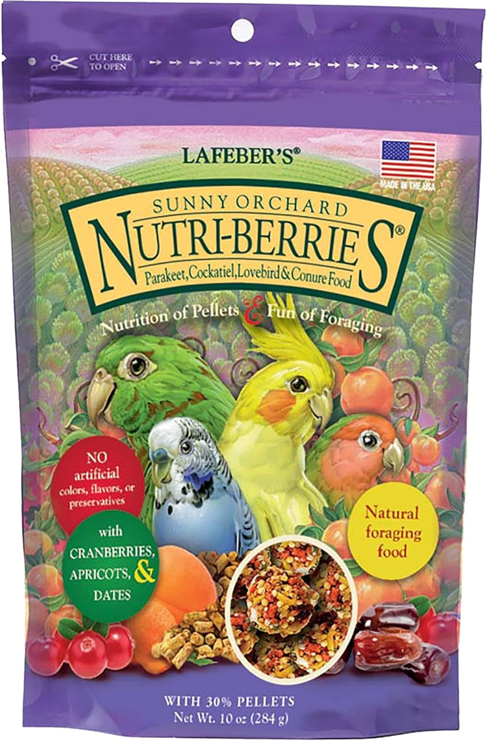 LAFEBER'S Sunny Orchard Nutri-Berries Pet Bird Food, Made with Non-GMO and Human-Grade Ingredients, for Cockatiels Conures Parakeets (Budgies) Lovebirds