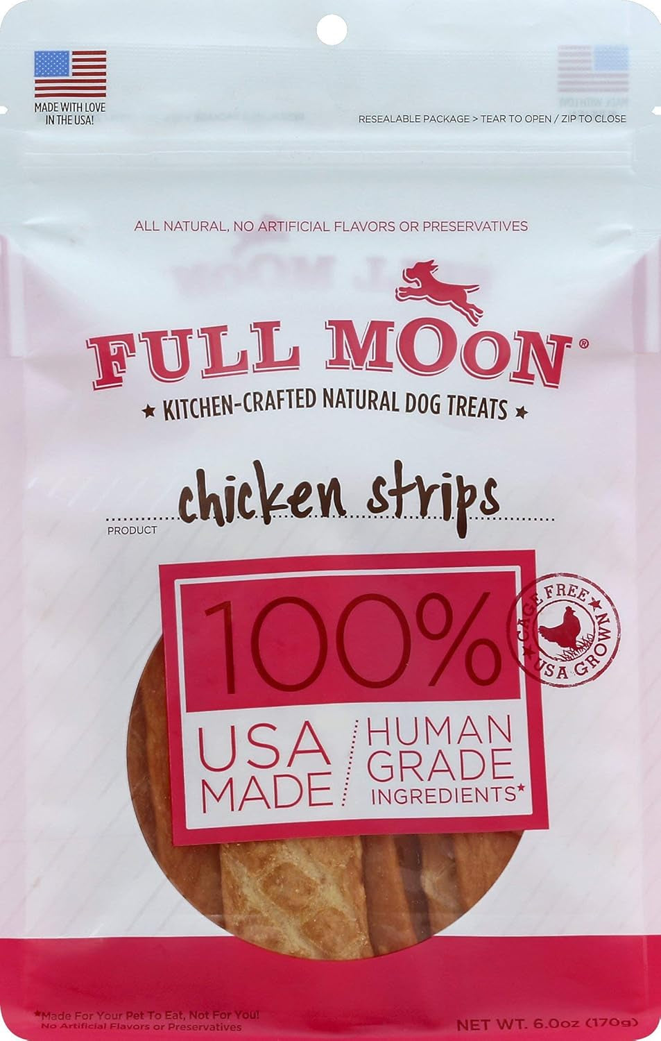 Full Moon Chicken Strips Healthy All Natural Dog Treats Human Grade Made in USA Grain Free