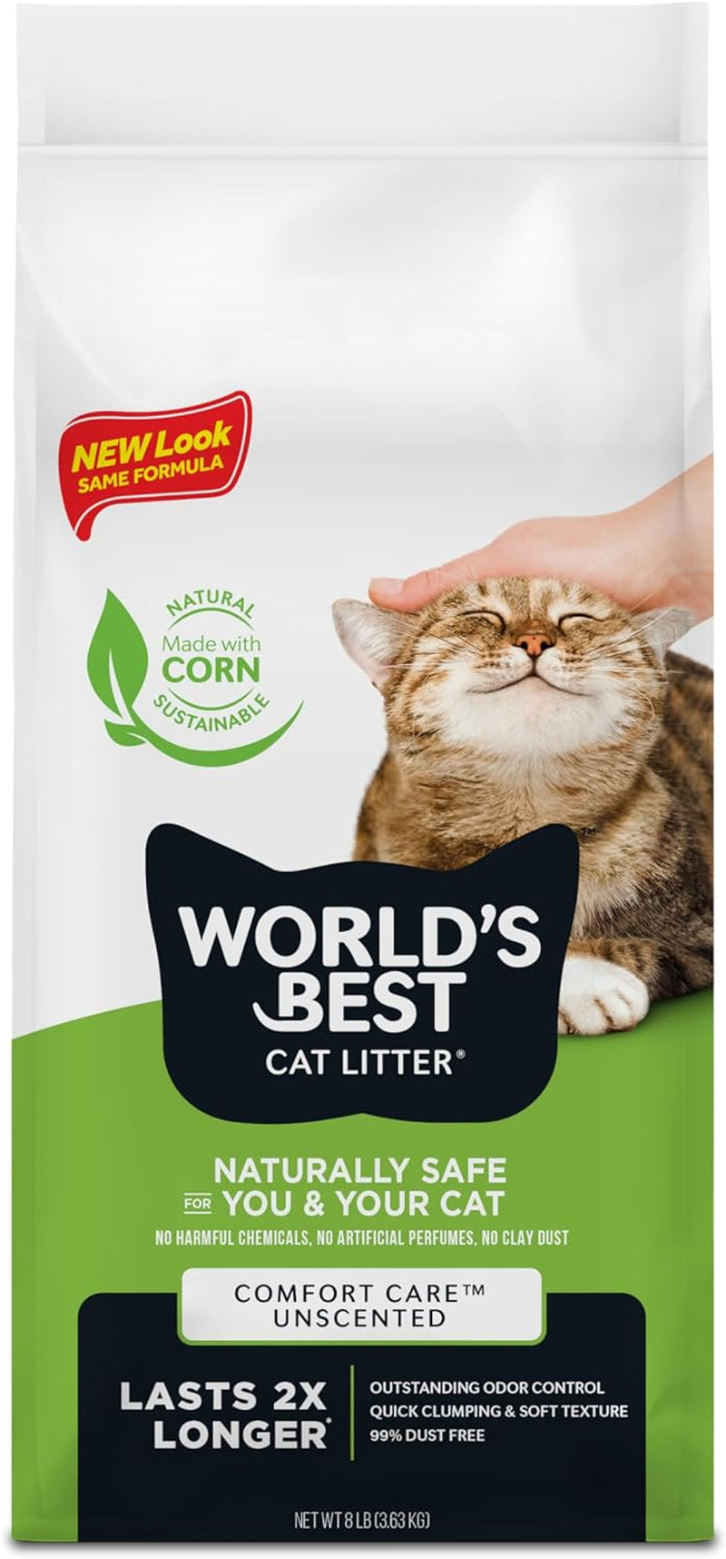 WORLD'S BEST CAT LITTER Comfort Care Unscented, Natural Ingredients, Quick Clumping, Flushable, 99% Dust Free & Made in USA - Long-Lasting Odor Control & Easy Scooping