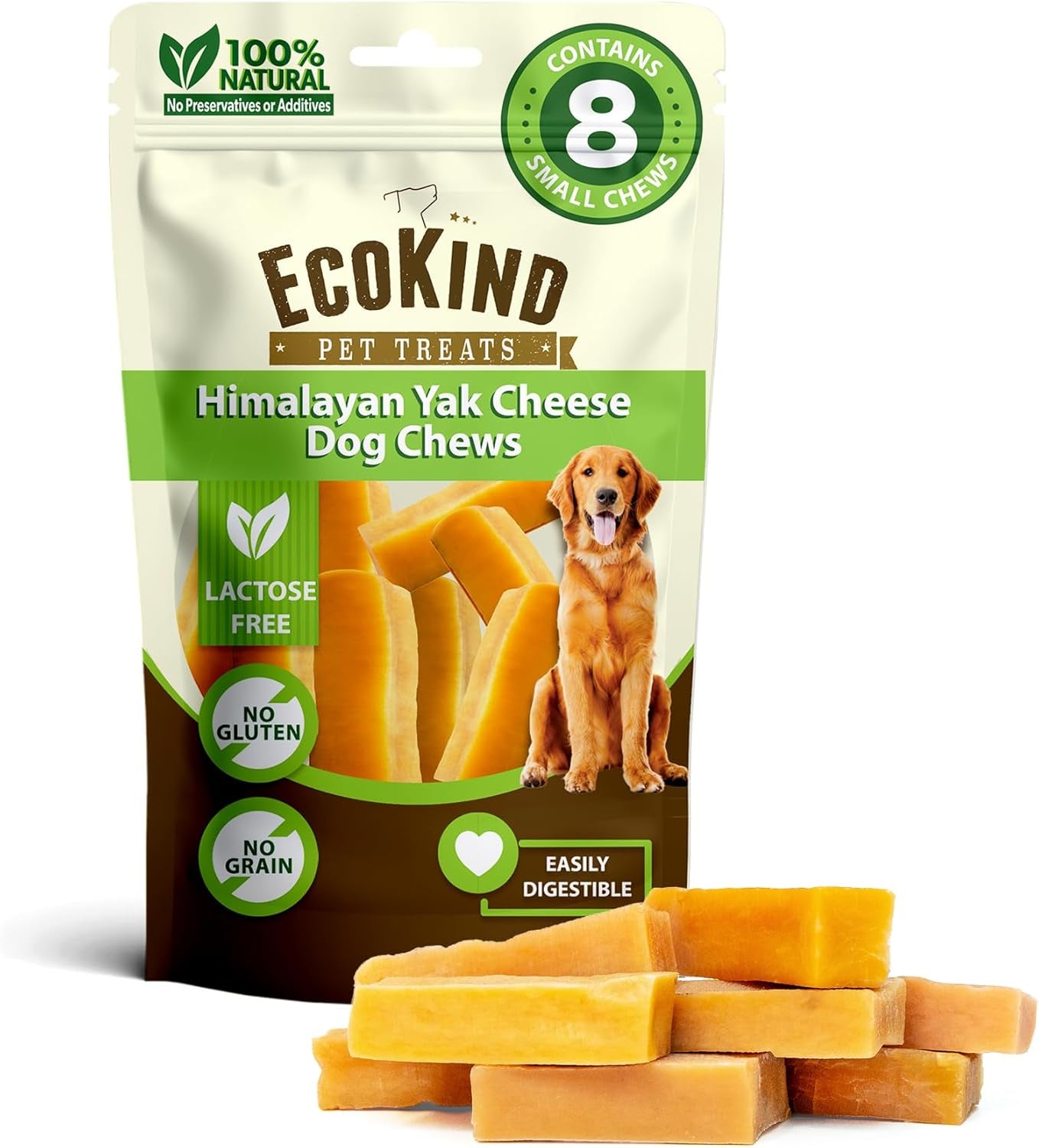 Ecokind Premium Gold Yak Cheese Himalayan Dog Chews, Dog Treats Large Breed, All Natural, High Protein, for Aggressive Chewers