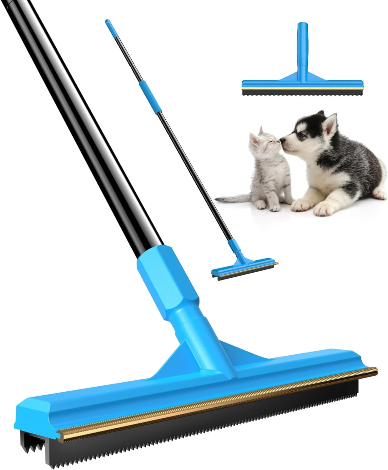 57''Pet Hair Removal Tool,Adjustable Long Handle Carpet Rake Cat Dog Hair Remover,Innovative Design Pet Hair Deep Carpet Cleaner Scraper for Fur Rug,Stairs,Couch& Hard-To-Reach Places