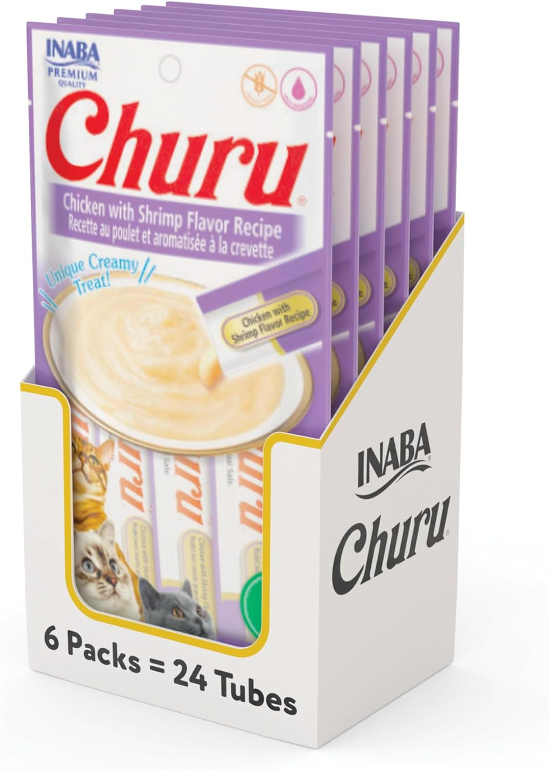 Churu Cat Treats, Grain-Free, Lickable, Squeezable Creamy Purée Cat Treat/Topper with Vitamin E & Taurine, 0.5 Ounces Each Tube, 50 Tubes, Tuna & Chicken Variety