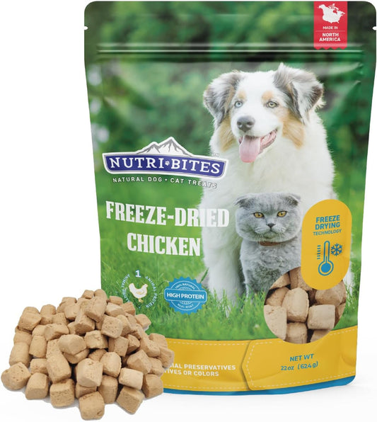 Nutri Bites Freeze Dried Chicken Dog & Cat Treats | Healthy Pet Training Treats or Food Topper | All Natural, 1 Single Animal Protein, High Protein | Premium Bulk Value Pack