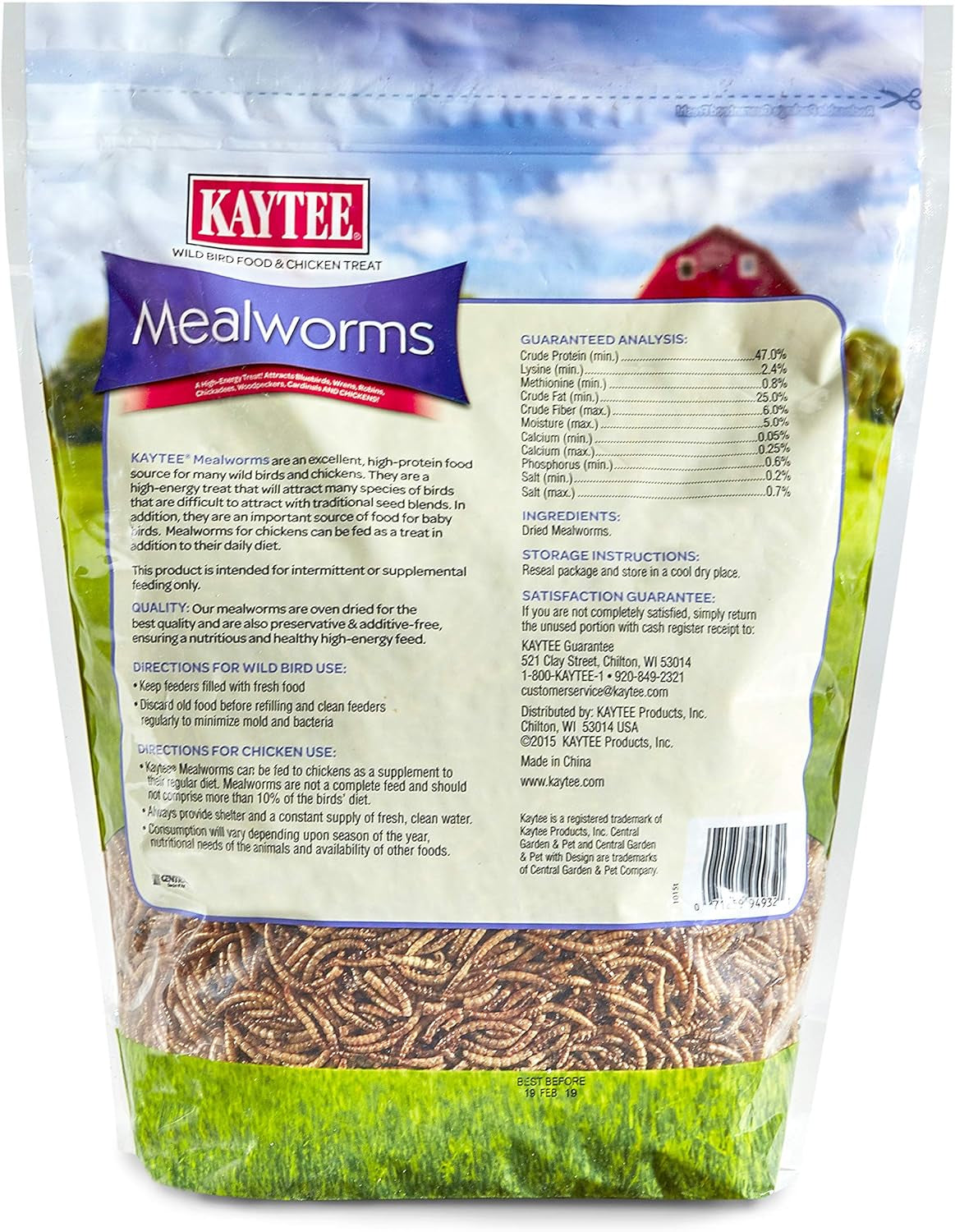 Kaytee Wild Bird Food Mealworms for Bluebirds, Wrens, Robins, Chickadees, Woodpeckers, Cardinals & Chickens