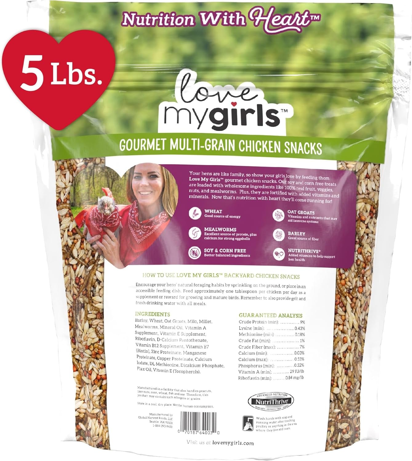 Love My Girls 5-Grain and Worms Chicken Treats, Corn-Free Treats for Chickens with Protein Rich Mealworms