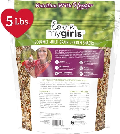 Love My Girls 5-Grain and Worms Chicken Treats, Corn-Free Treats for Chickens with Protein Rich Mealworms