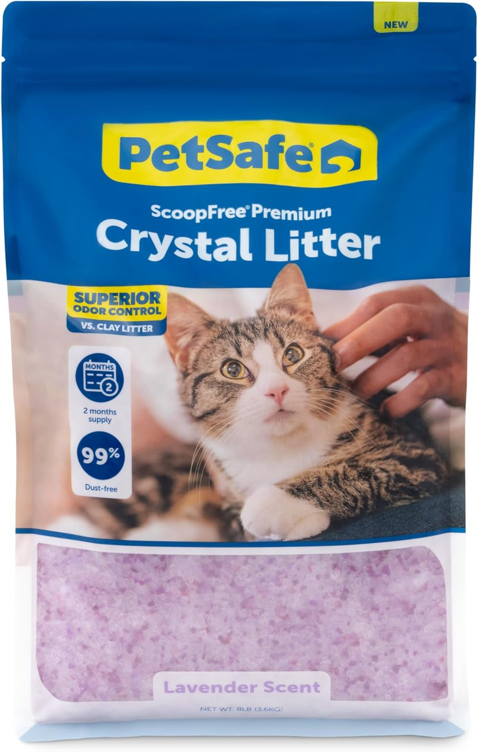 Petsafe Scoopfree Premium Crystal Cat Litter, Superior Odor Control, Absorbs 5X Faster, Low Tracking for Less Mess, Lasts up to 2 Months, Lightly Scented