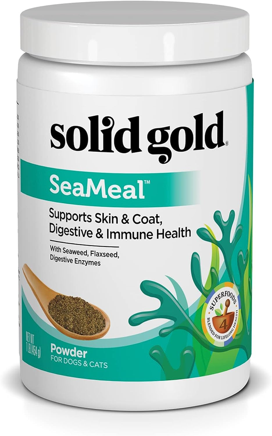 Solid Gold Seameal Cat & Dog Food Topper - Kelp Powder Dog & Cat Multivitamin - Omega 3 & Digestive Enzymes for Skin & Coat, Gut + Immune Support