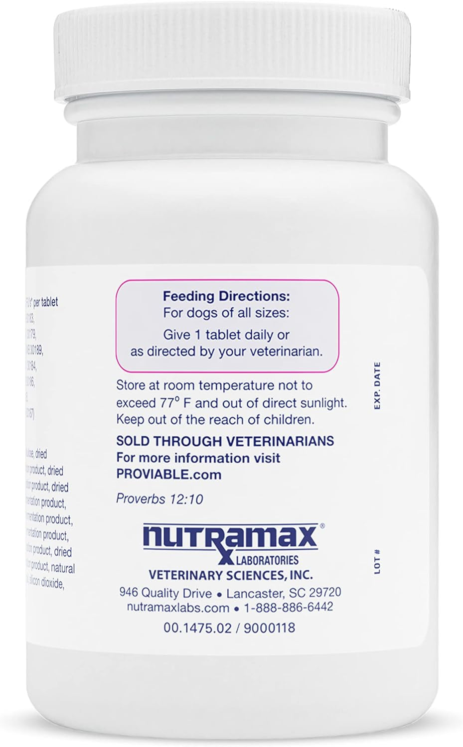 Nutramax Laboratories Proviable Digestive Health Supplement Multi-Strain Probiotics and Prebiotics for Dogs, with 7-Strains of Bacteria, 60 Chewable Tablets