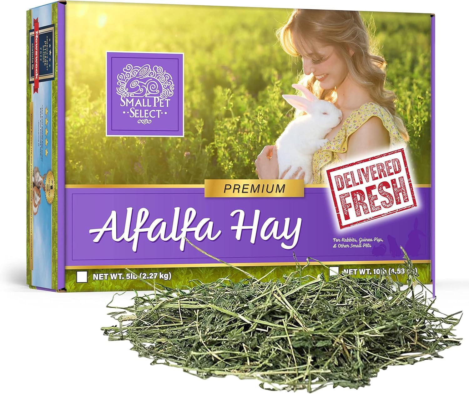 Small Pet Select Alfalfa Hay Pet Food for Young Rabbits, Guinea Pigs, Chinchillas, Tortoises and Other Small Animals, Easy to Store Box