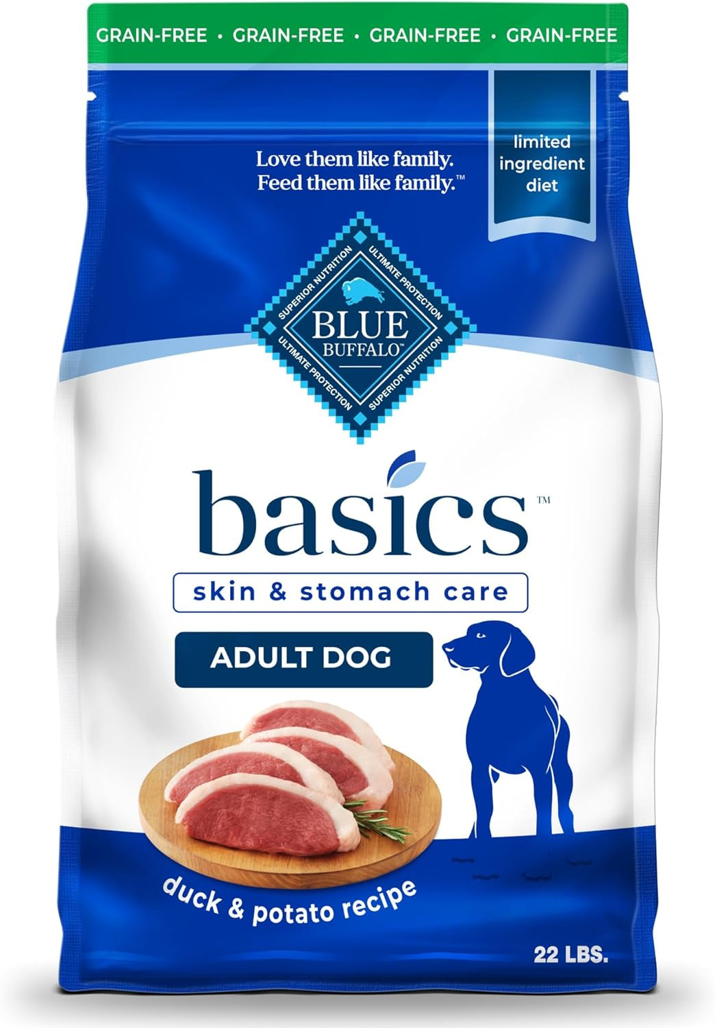 Blue Buffalo Basics Grain-Free Adult Dry Dog Food, Skin & Stomach Care, Limited Ingredient Diet for Dogs