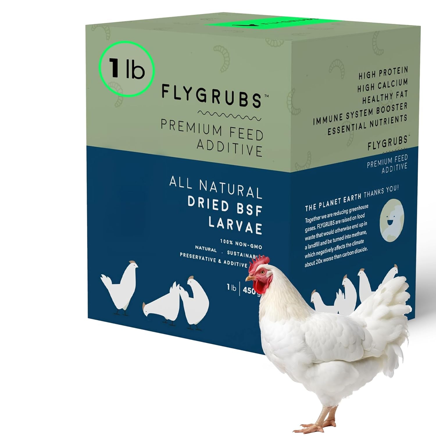 FLYGRUBS Dried Black Soldier Fly Larvae for Chickens - High Calcium Treats for Laying Hens, Ducks, Turkeys, Wild Birds - Non-Gmo, Nutrient-Rich, No Additives, 85X More Calcium than Mealworms