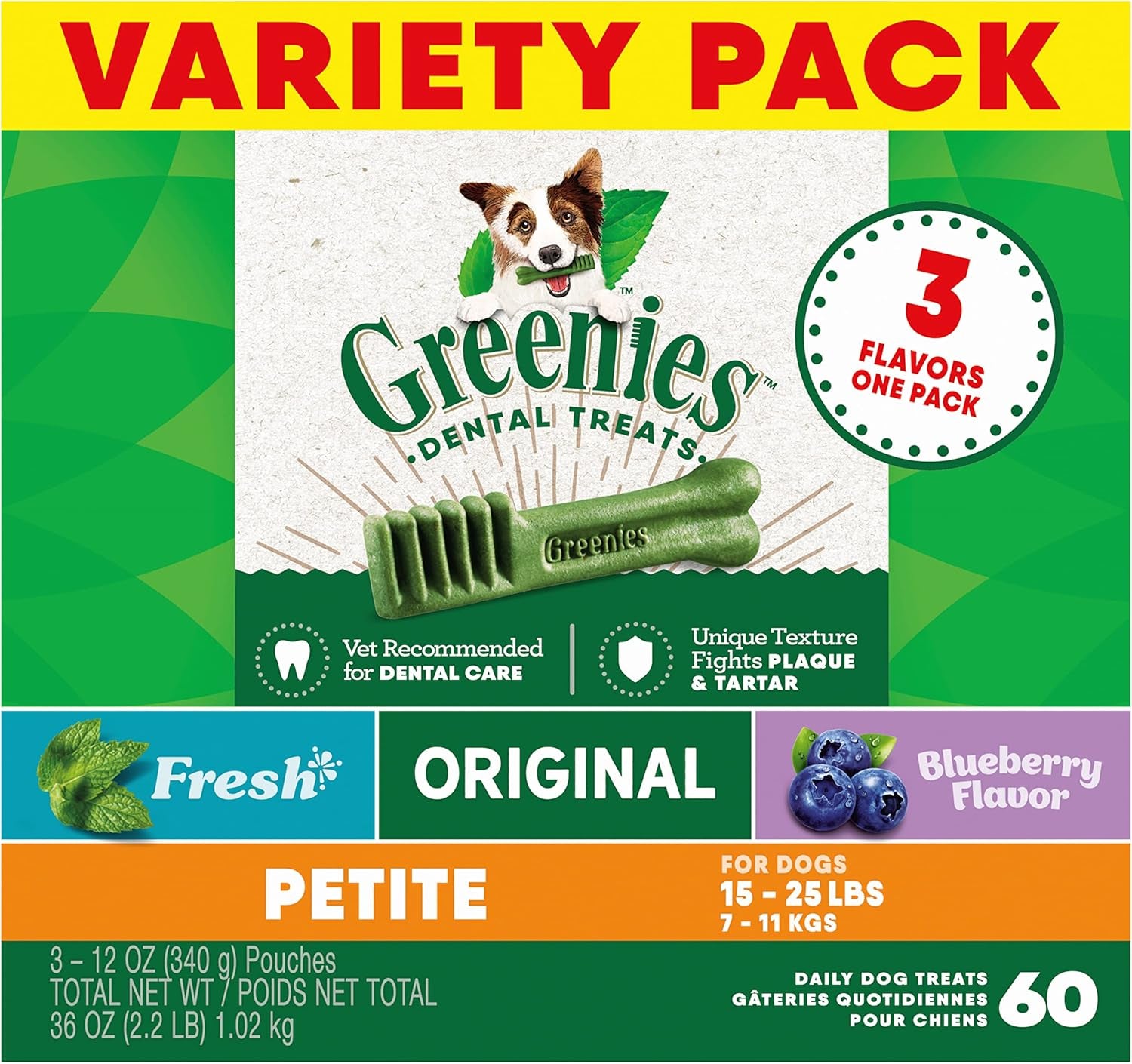 Greenies Regular Natural Dental Care Dog Treats, Variety Pack