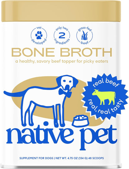 Native Pet Bone Broth for Dogs & Cats - Dog Bone Broth Powder, a Dog Food Topper for Picky Eaters - Cat Broth & Dog Broth - Dog Gravy Topper for Dry Food - Chicken Broth for Dogs & Cats