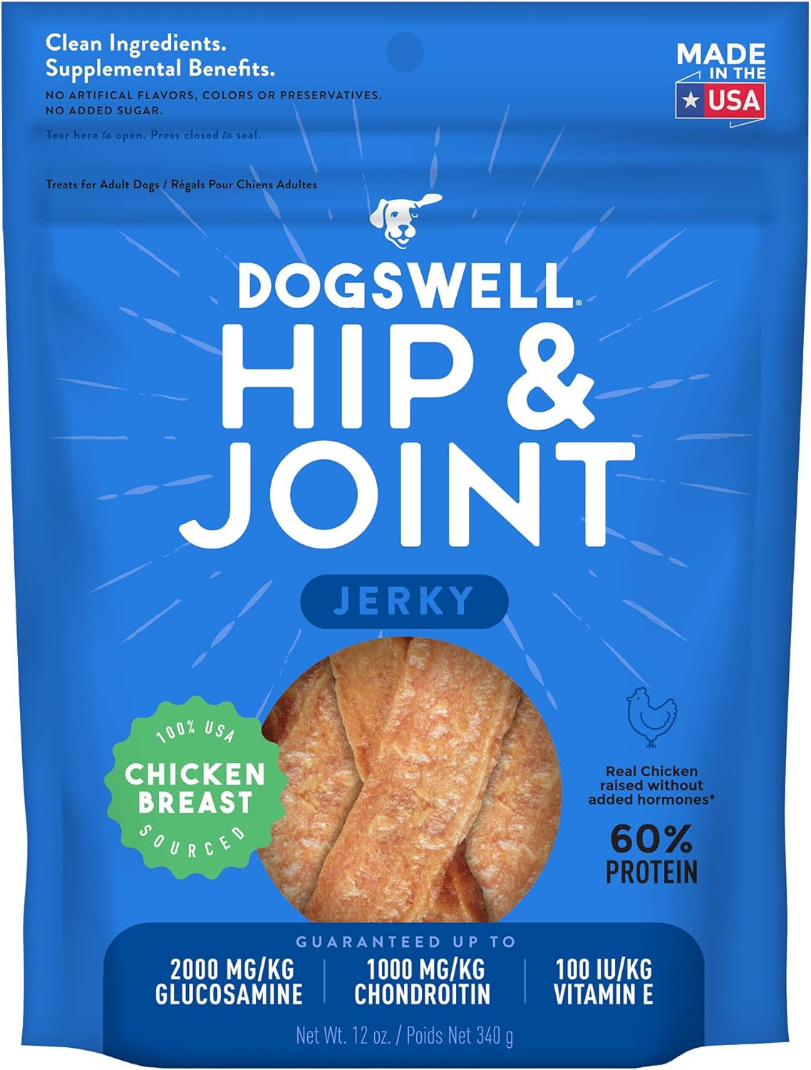 Dogswell Jerky Hip and Joint Dog Treats Grain Free Made in USA Only, Glucosamine and Chondroitin