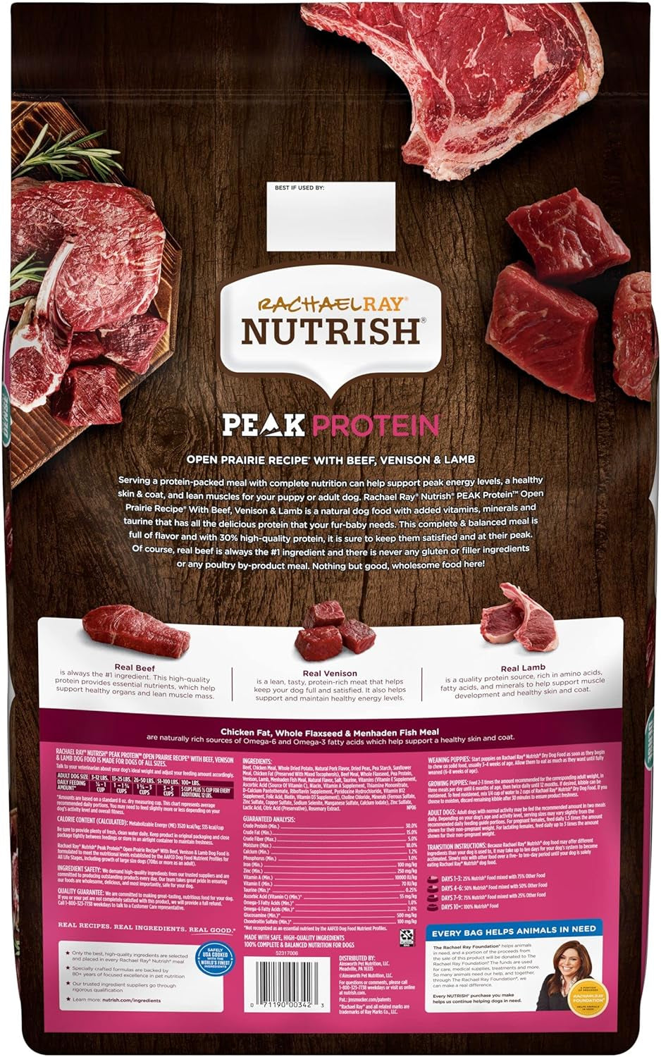 Rachael Ray Nutrish PEAK Natural Dry Dog Food, Open Prairie Recipe with Beef, Venison & Lamb, Grain Free (Packaging May Vary)