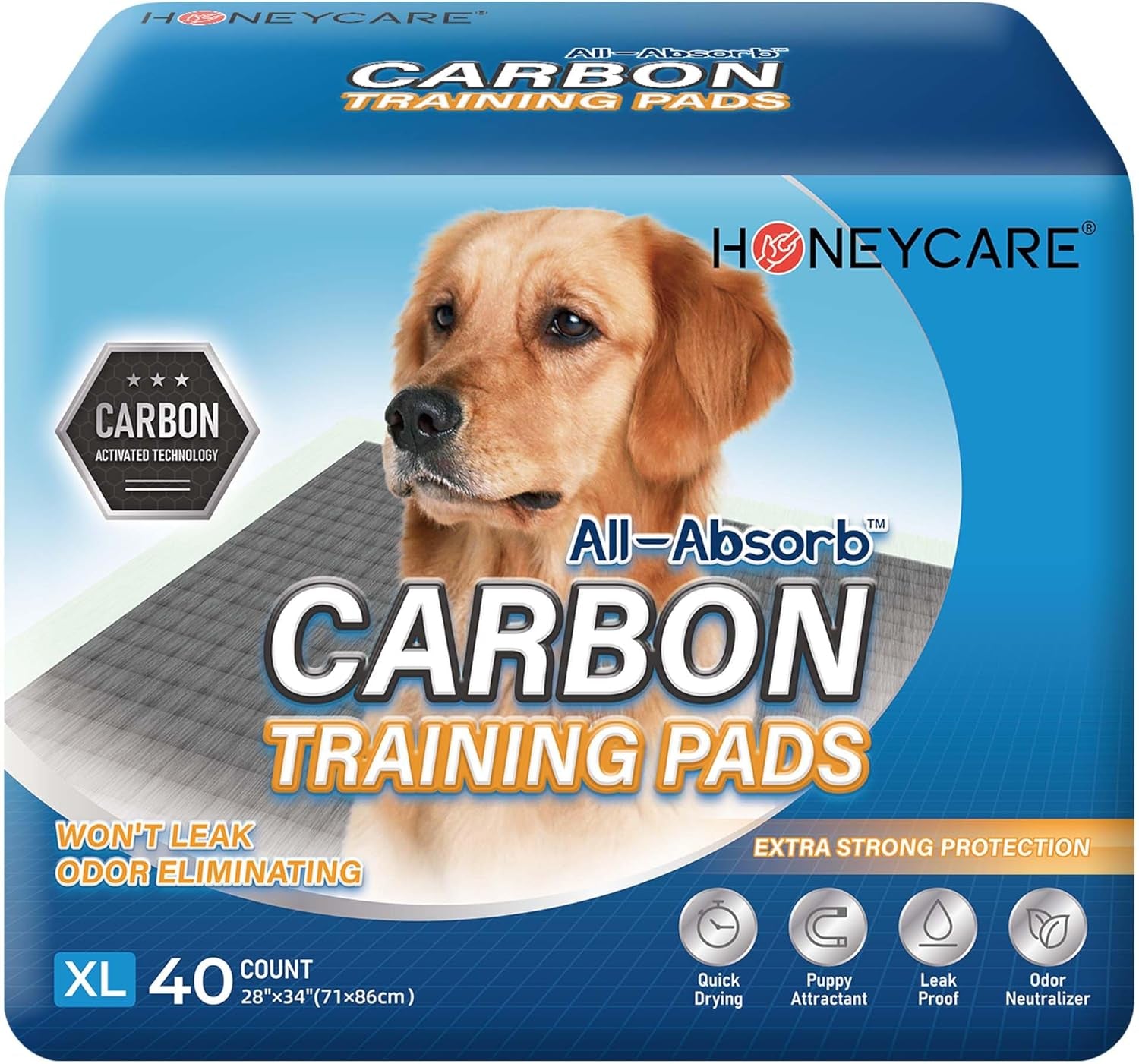 HONEY CARE All-Absorb Puppy Training Pads | Doggie Potty Pads Absorb Eliminating Urine Odor, Ultra Charcoal Dog Pee Pad