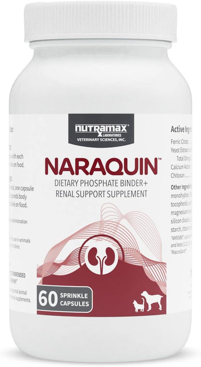 Nutramax Laboratories NARAQUIN™ Dietary Phosphate Binder + Renal Support Supplement for Cats & Dogs, 60 Count