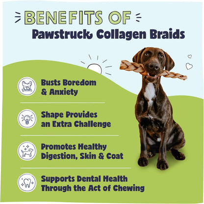 Pawstruck Natural Large Beef Collagen Braids for Dogs - Healthy Long Lasting Alternative to Traditional Rawhide & Bully Sticks W/Chondroitin & Glucosamine - Packaging May Vary