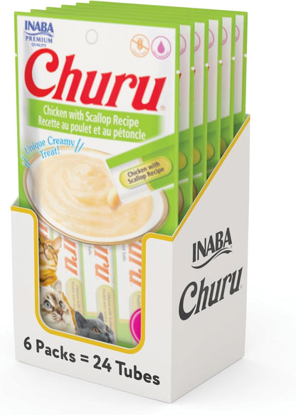 Churu Cat Treats, Grain-Free, Lickable, Squeezable Creamy Purée Cat Treat/Topper with Vitamin E & Taurine, 0.5 Ounces Each Tube, 50 Tubes, Tuna & Chicken Variety