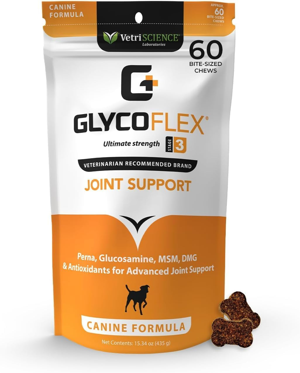 Vetriscience Glycoflex 3 Hip and Joint Supplement for Dogs - Maximum Strength Dog Supplement with Glucosamine, MSM, Green Lipped Mussel & DMG, Chicken Flavor