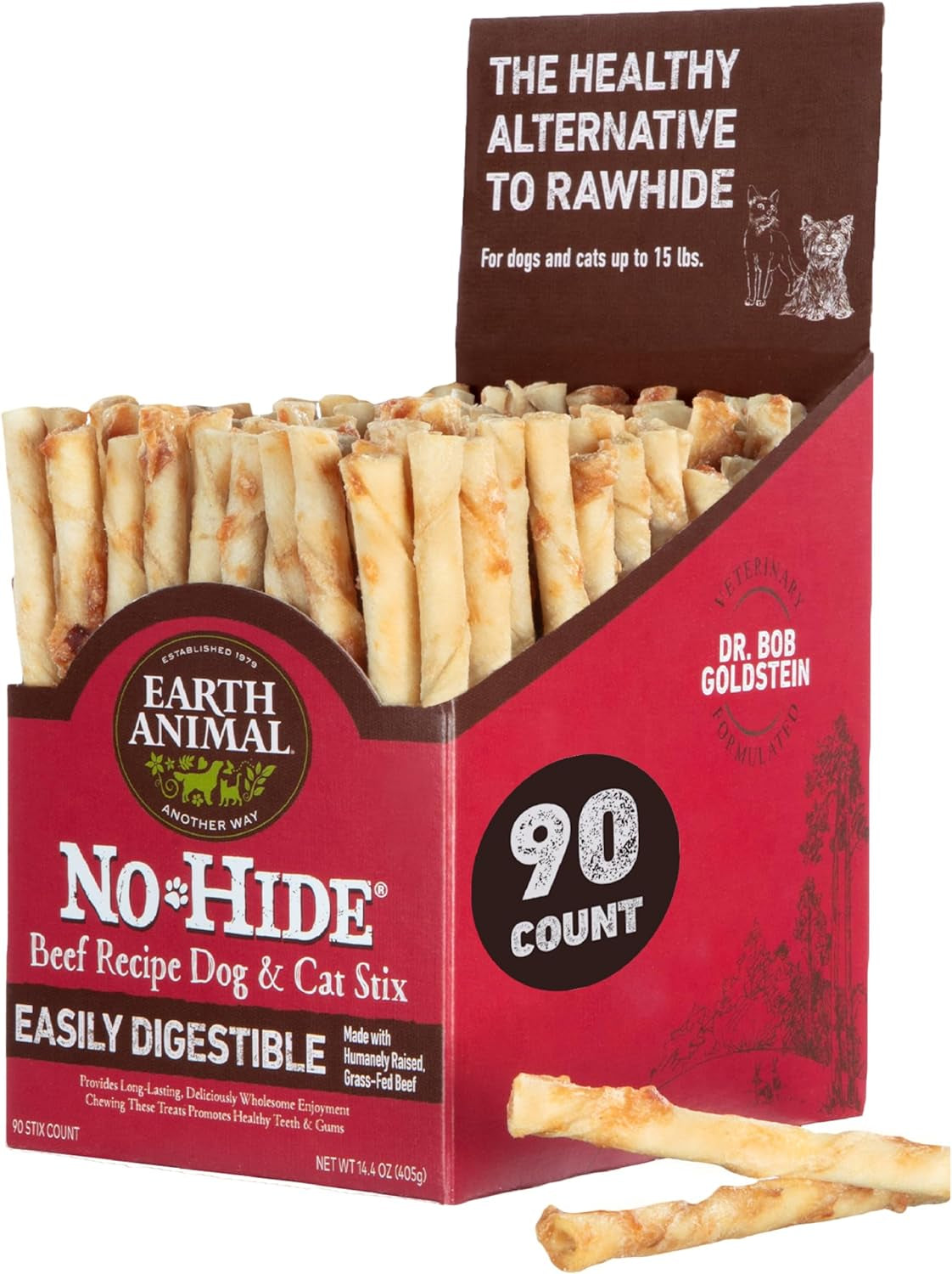 Earth Animal No Hide Stix Flavored Natural Rawhide Free Dog Chews Long Lasting Dog Chew Sticks, Dog Treats for Small Dogs and Cats, Great Dog Chews for Aggressive Chewers