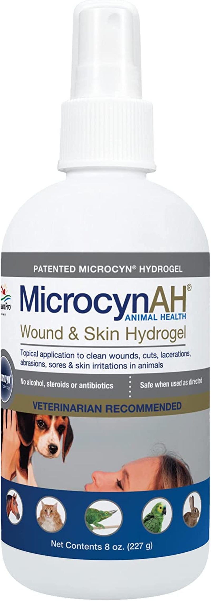 Microcynah Wound and Skin Care Hydrogel for Dogs | Non-Toxic Spray Formulated to Clean Wounds | Veterinarian Recommeneded Non-Toxic Formula | 8Oz