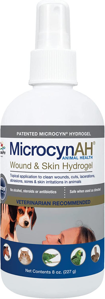 Microcynah Wound and Skin Care Hydrogel for Dogs | Non-Toxic Spray Formulated to Clean Wounds | Veterinarian Recommeneded Non-Toxic Formula | 8Oz