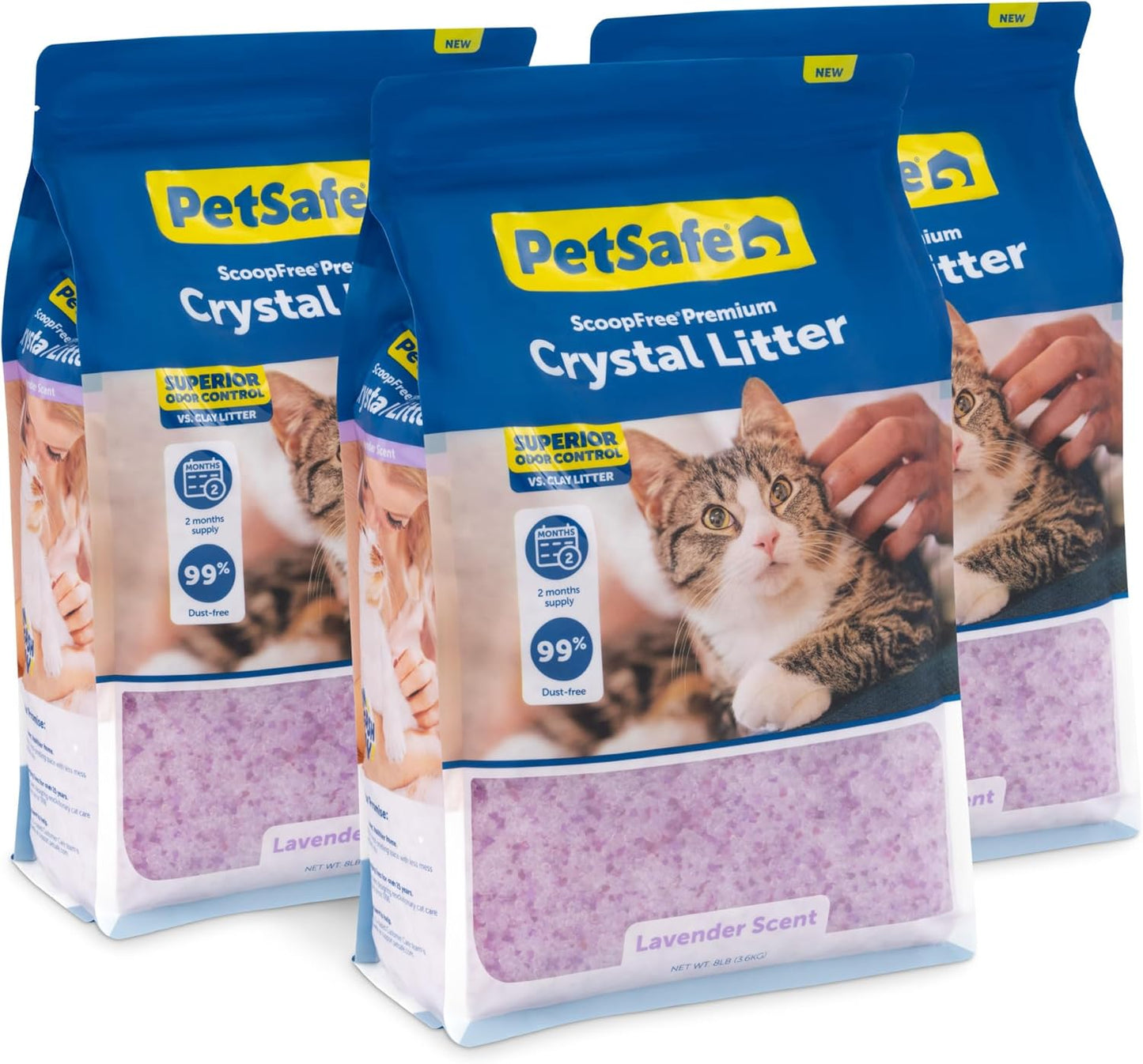 Petsafe Scoopfree Premium Crystal Cat Litter, Superior Odor Control, Absorbs 5X Faster, Low Tracking for Less Mess, Lasts up to 2 Months, Lightly Scented