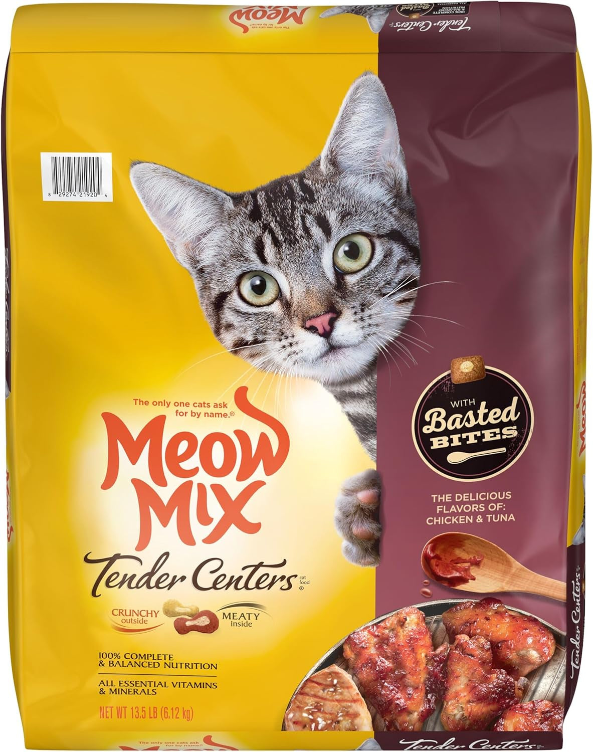 Meow Mix Tender Centers Basted Bites Dry Cat Food, Crunchy outside Meaty Inside