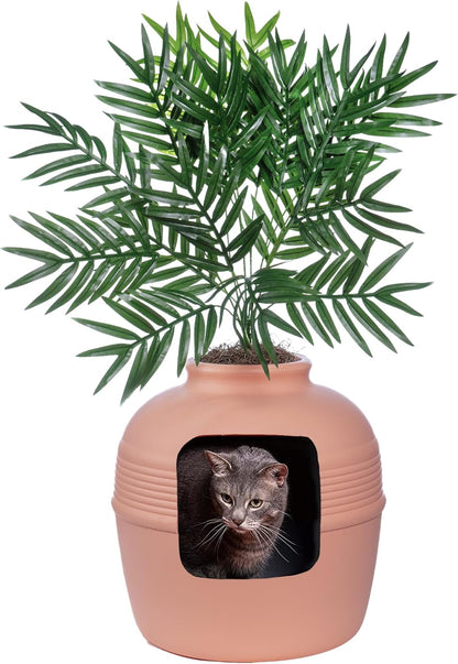 Good Pet Stuff, Original Hidden Litter Box & Reusable Liner Essentials Kit, round Enclosed Cat Planter Litter Box with Artificial Plants, Carbon Odor Filter System, Easy to Clean