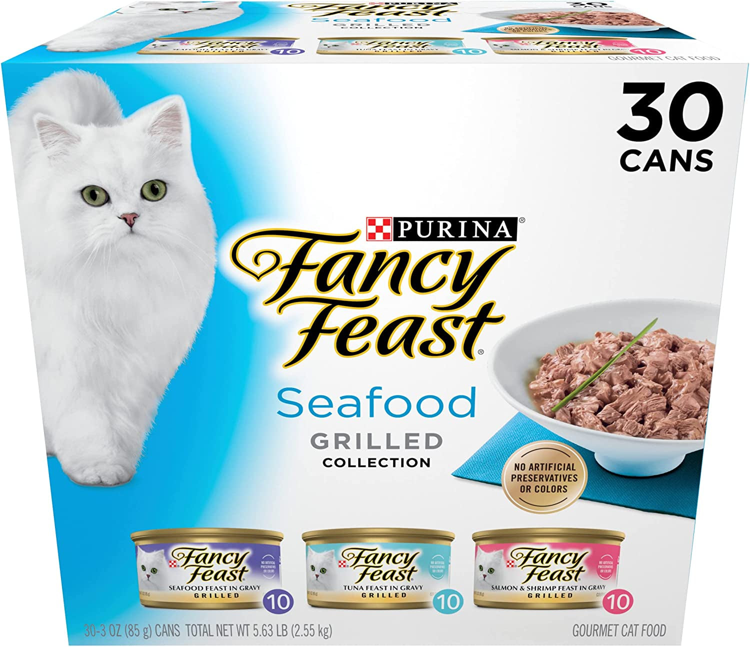 Purina Grilled Wet Cat Food Seafood Collection in Wet Cat Food Variety Pack - 3 Ounce (Pack of 30)