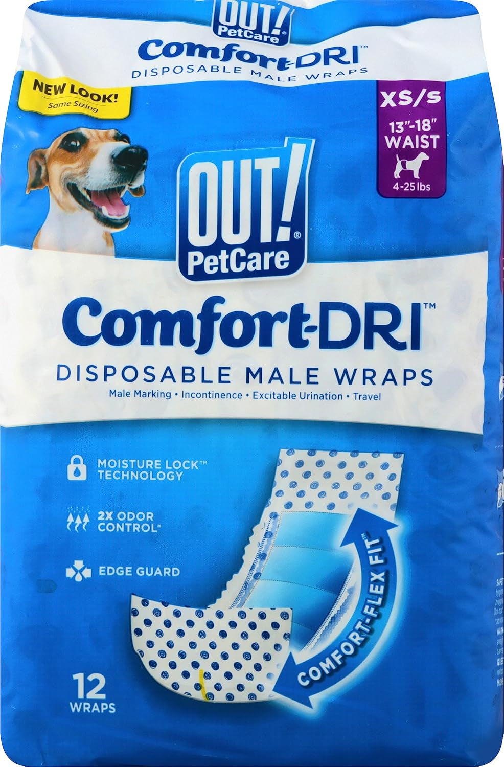 OUT! Petcare Disposable Male Dog Wraps, Safe, Male Wraps for Dogs, Pee Wraps Belly Bands for Male Dogs, Leak Proof, Wetness Indicator, Puppy and Doggie Diaper for Peeing