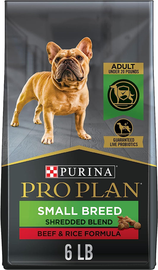 Purina Pro Plan High Protein Small Breed Dog Food, Shredded Blend Beef & Rice Formula - 6 Lb. Bag