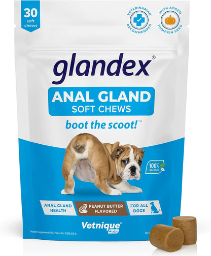 Glandex Anal Gland Soft Chew Treats with Pumpkin for Dogs Digestive Enzymes, Probiotics Fiber Supplement for Dogs Boot the Scoot