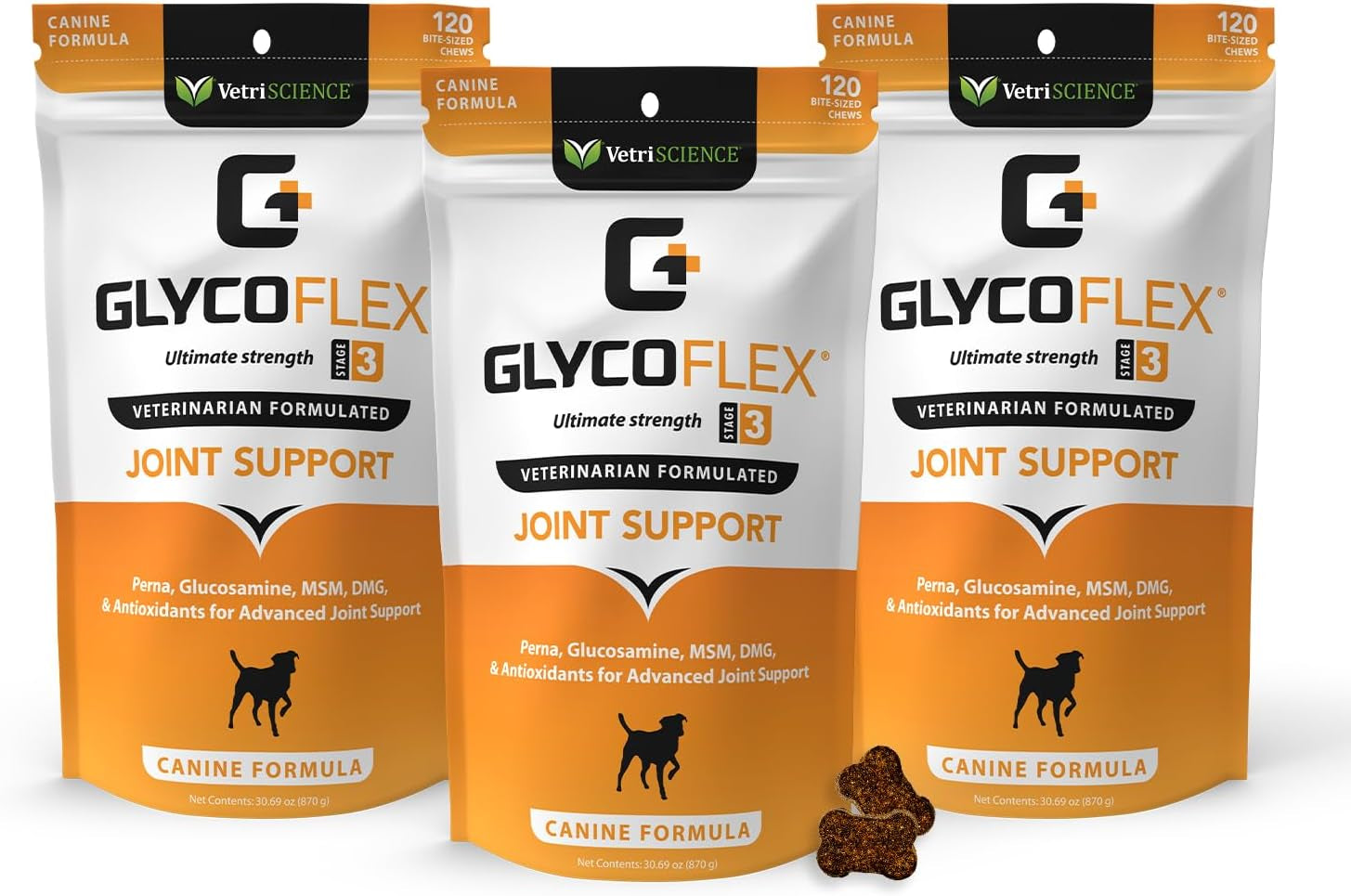 Vetriscience Glycoflex 3 Hip and Joint Supplement for Dogs - Maximum Strength Dog Supplement with Glucosamine, MSM, Green Lipped Mussel & DMG, Chicken Flavor