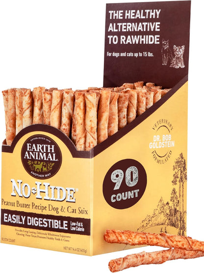 Earth Animal No Hide Stix Flavored Natural Rawhide Free Dog Chews Long Lasting Dog Chew Sticks, Dog Treats for Small Dogs and Cats, Great Dog Chews for Aggressive Chewers