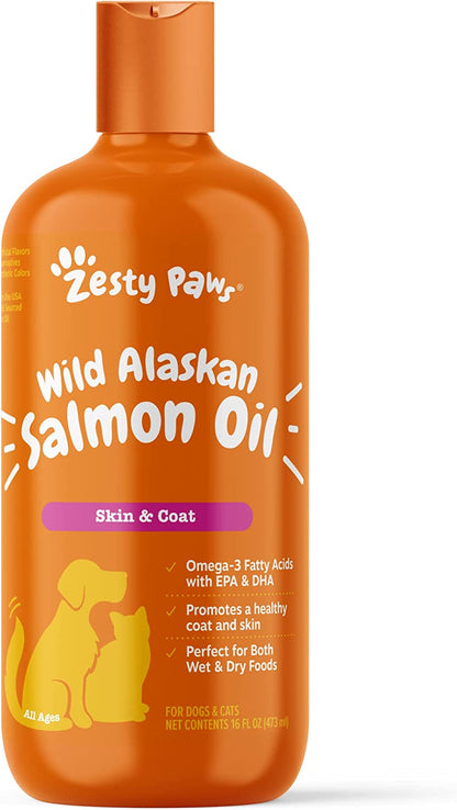 Wild Alaskan Salmon Oil Formula for Dogs & Cats - Omega 3 Skin & Coat Support - Liquid Food Supplement for Pets - Natural EPA + DHA Fatty Acids for Joint Function, Immune & Heart Health 8.5Oz