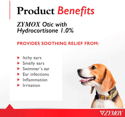 Otic Enzymatic Solution for Dogs and Cats to Soothe Ear Infections with 1% Hydrocortisone for Itch Relief, 1.25Oz