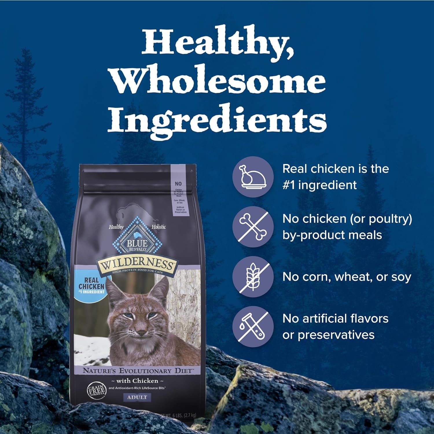 Blue Buffalo Wilderness Nature's Evolutionary Diet High-Protein, Grain-Free Natural Dry Food for Adult Cats, Chicken