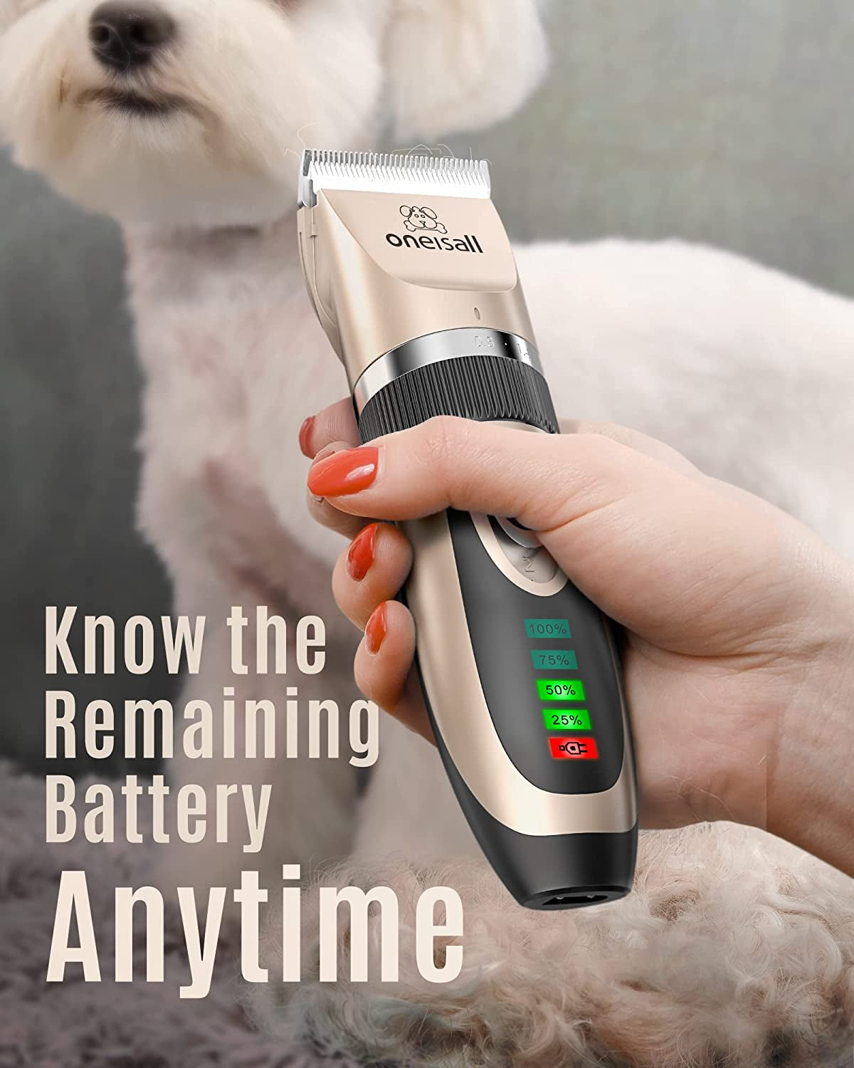 Oneisall Dog Clippers Low Noise, 2-Speed Quiet Dog Grooming Kit Rechargeable Cordless Pet Hair Clipper Trimmer Shaver for Small and Large Dogs Cats Animals